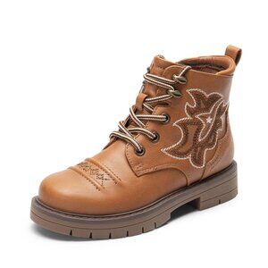 Dream Pairs Toddler Size 7 Boots Combat Ankle Tan Twirly Embroidery Side Zipper